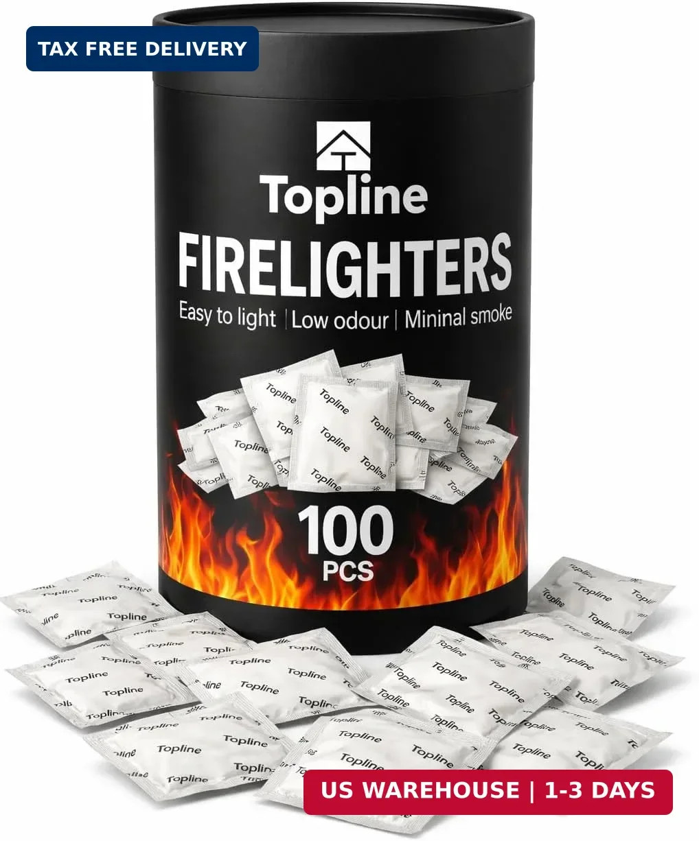 Topline 100 Fire Starters for Fireplace, Wood Stove, Charcoal BBQ & Campfire - W