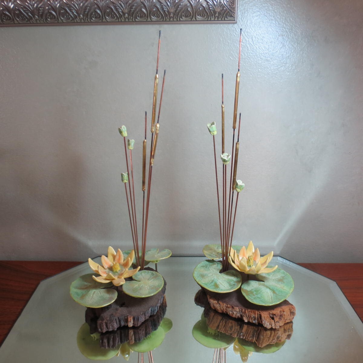 Mid Century ModernTable Deco Brass, Copper, Clay and Wood