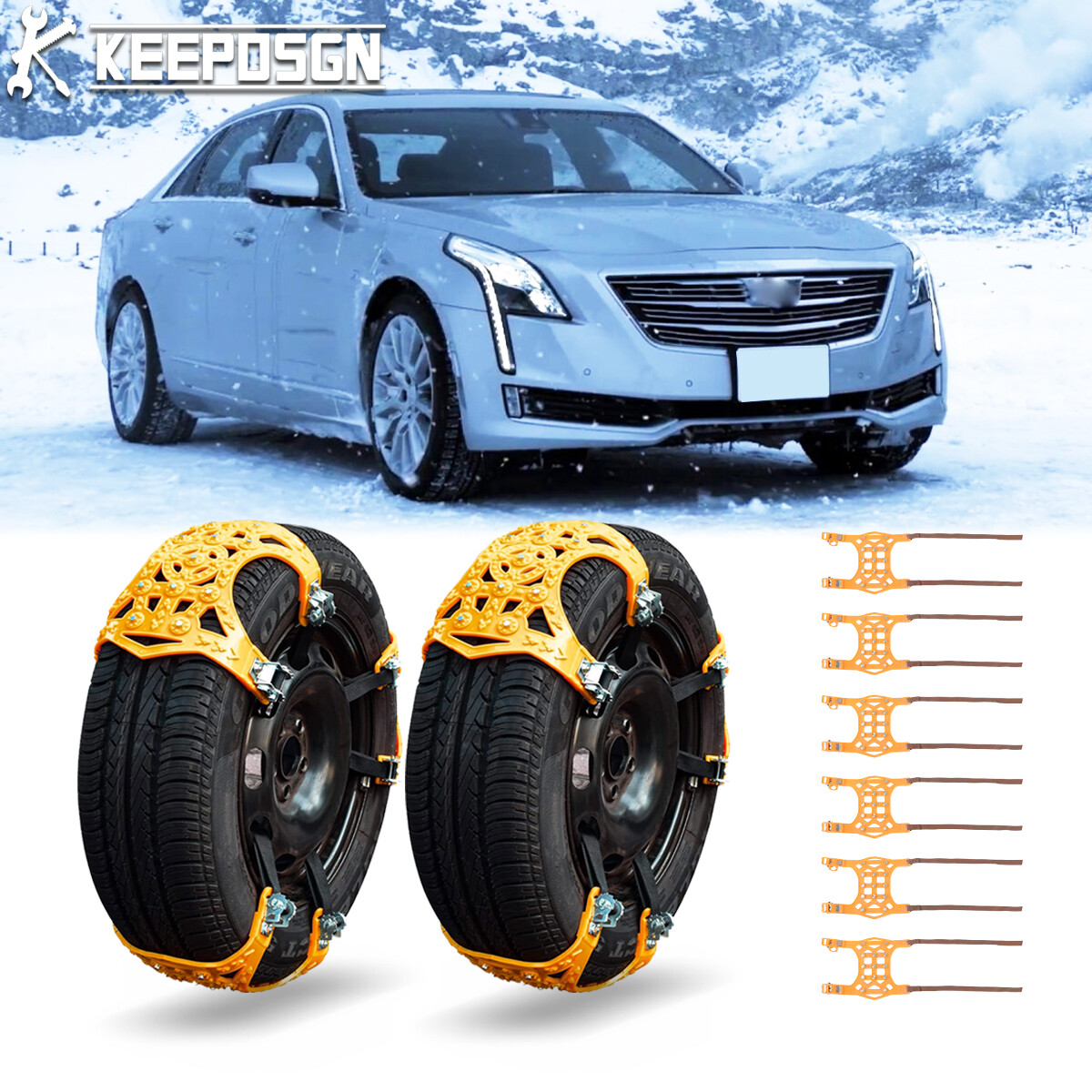 6x Anti-Slip Snow Tire Chains Emergency For Cadillac CTS ATS CT4 CT5 CT6 XT5 XTS