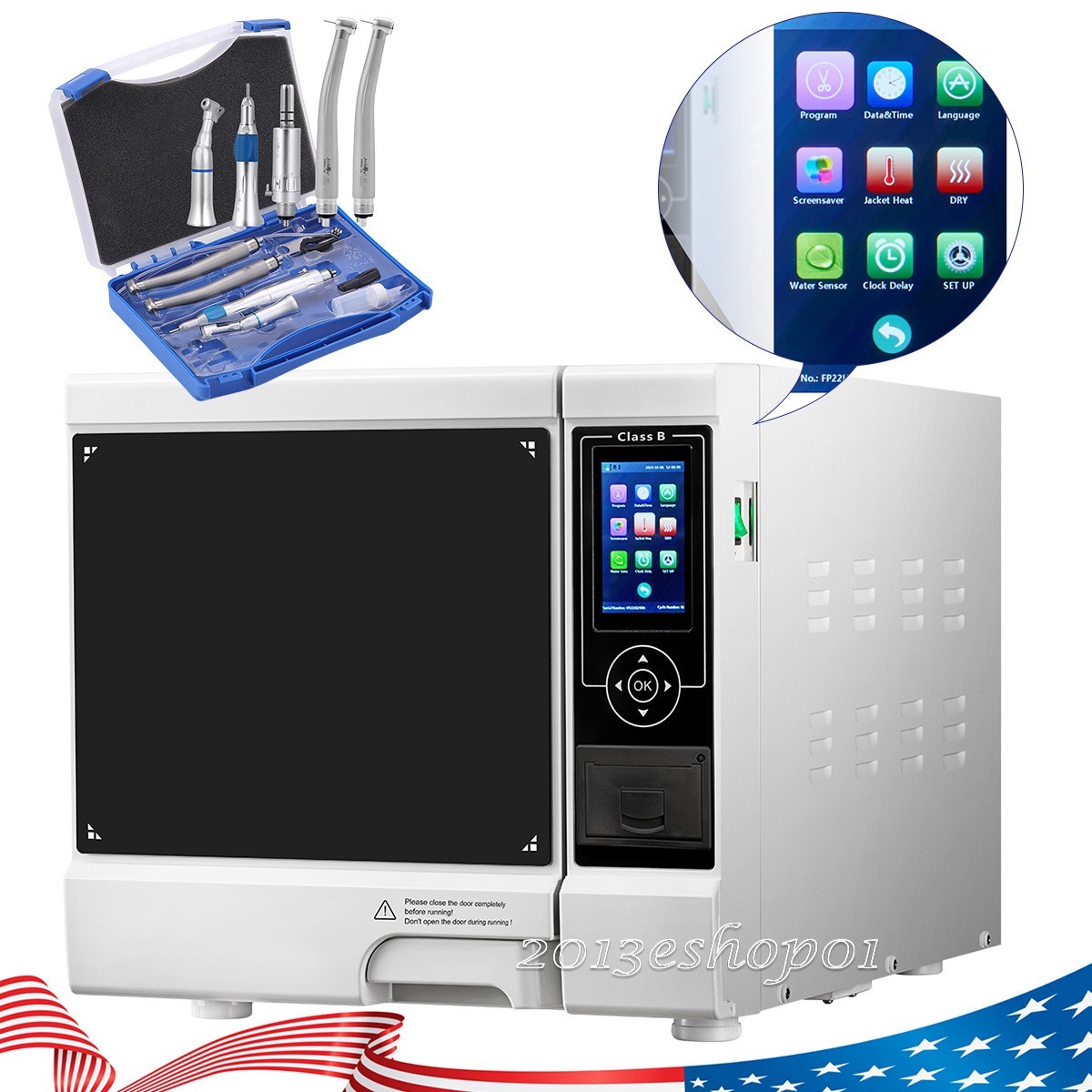 Dental Class B Autoclave Steam Sterilizer 22L built-in Printer /4H Handpiece set