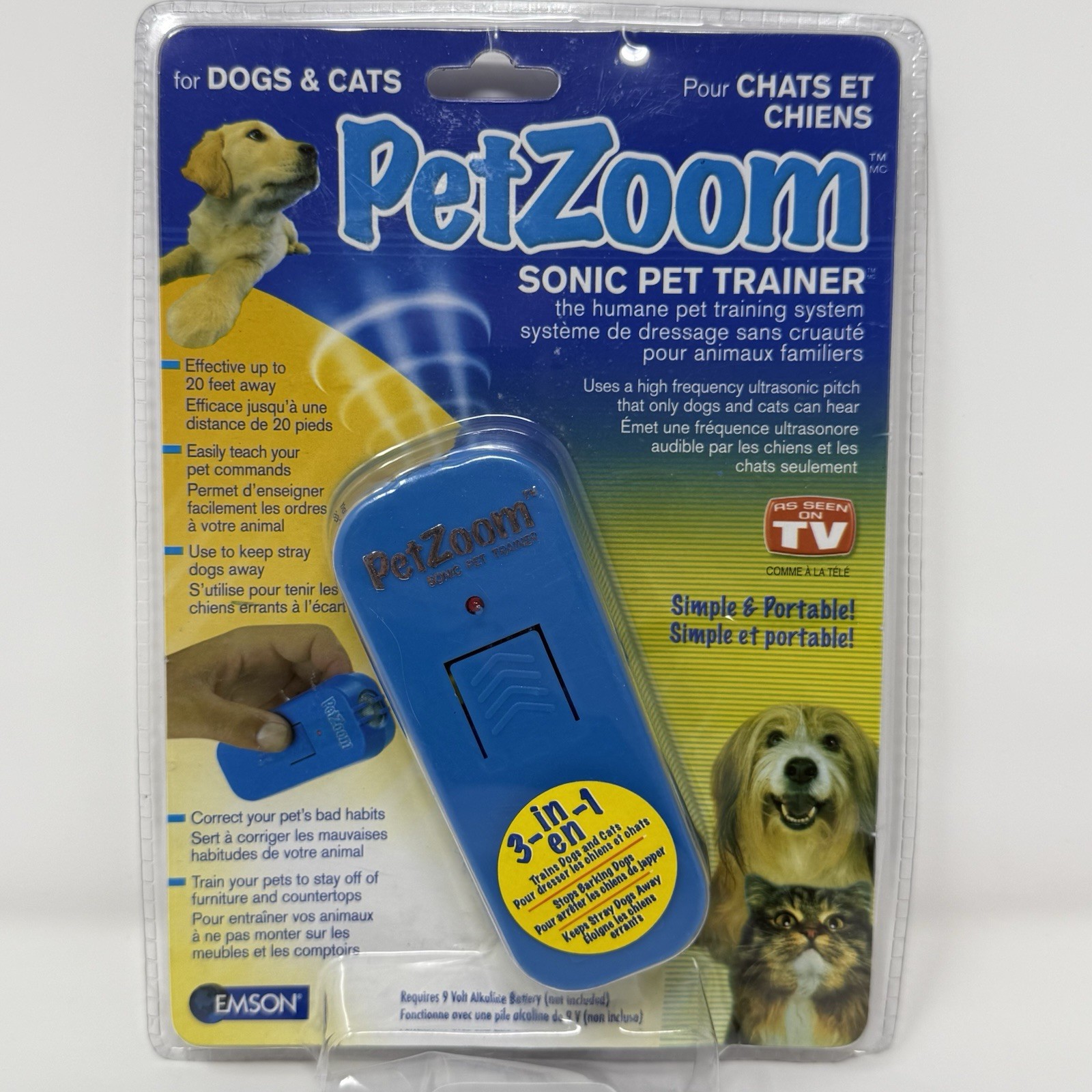 NEW PetZoom Sonic Pet Trainer Ultrasonic Dog Cat 8140 Blue Seen On TV  3 in 1