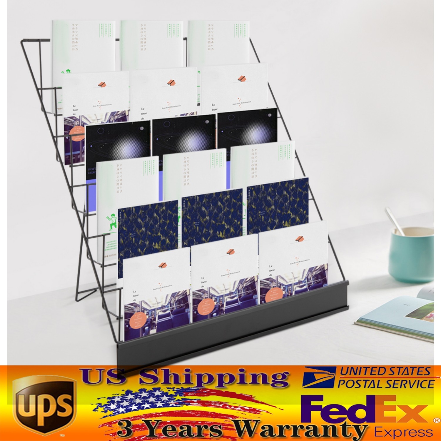 6 Tiers Black Tabletop Book Rack & Magazine Rack, Book Display Stand USA