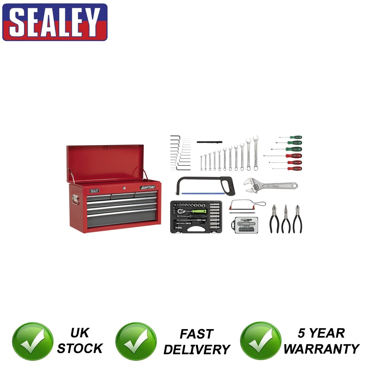 Sealey American PRO� Topchest 6 Drawer with 98pc Tool Kit Red/Grey AP2201BBCOMBO