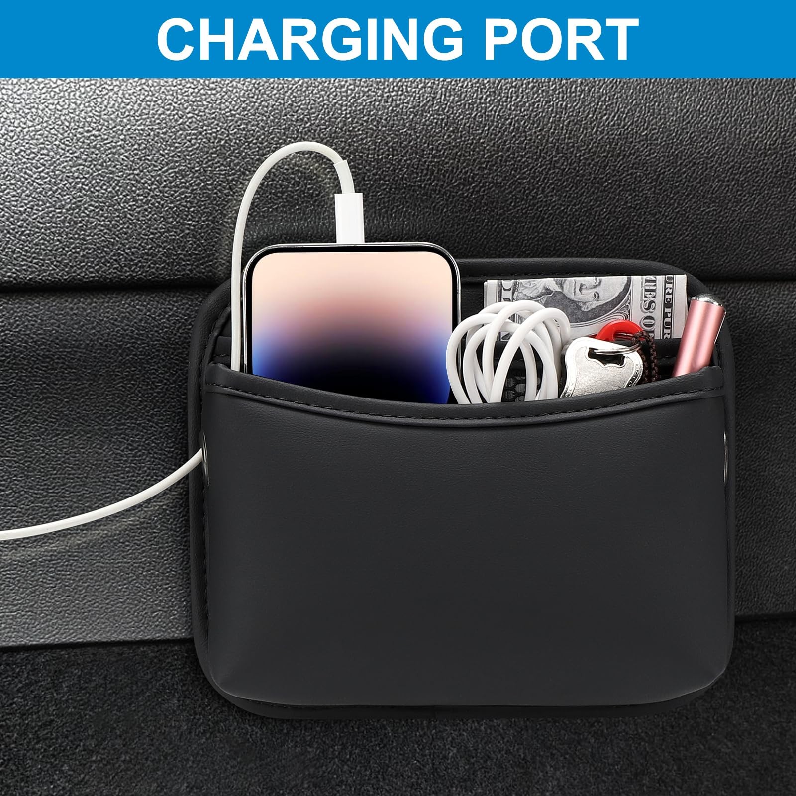 PU Leather Car Side Pocket Organizer Universal Auto Console Side Storage