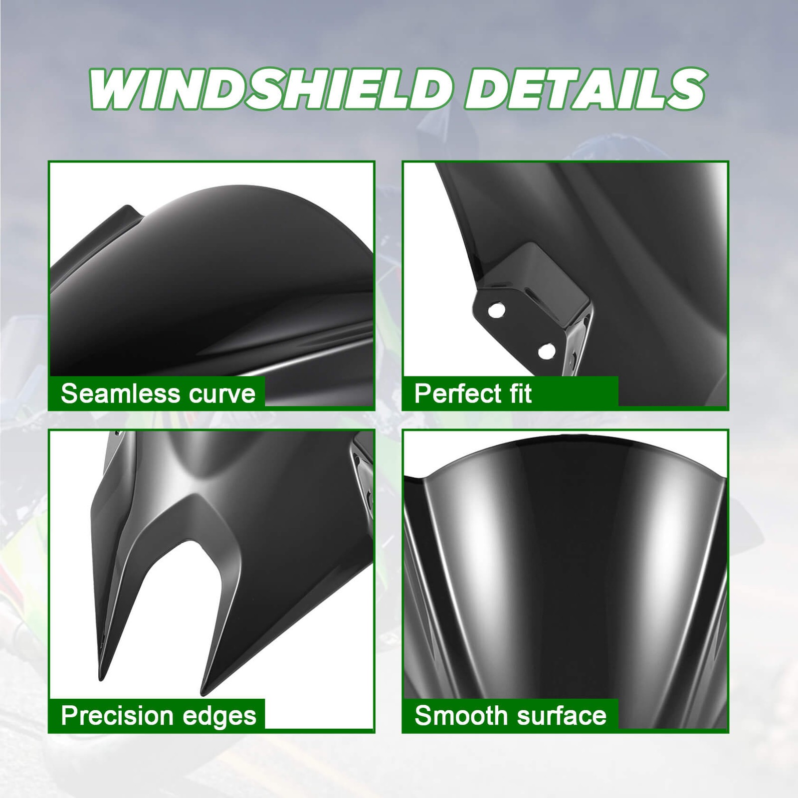WOLFLINE ABS Windshield for Kawasaki Ninja 500 2024-2026 Windscreen Black