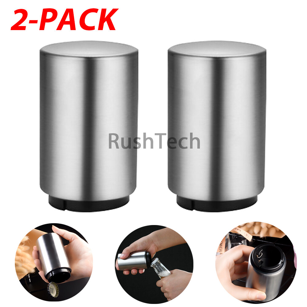 2x Automatic Beer Coke Soda Bottle Opener Stainless Steel Magnetic Cap Catcher