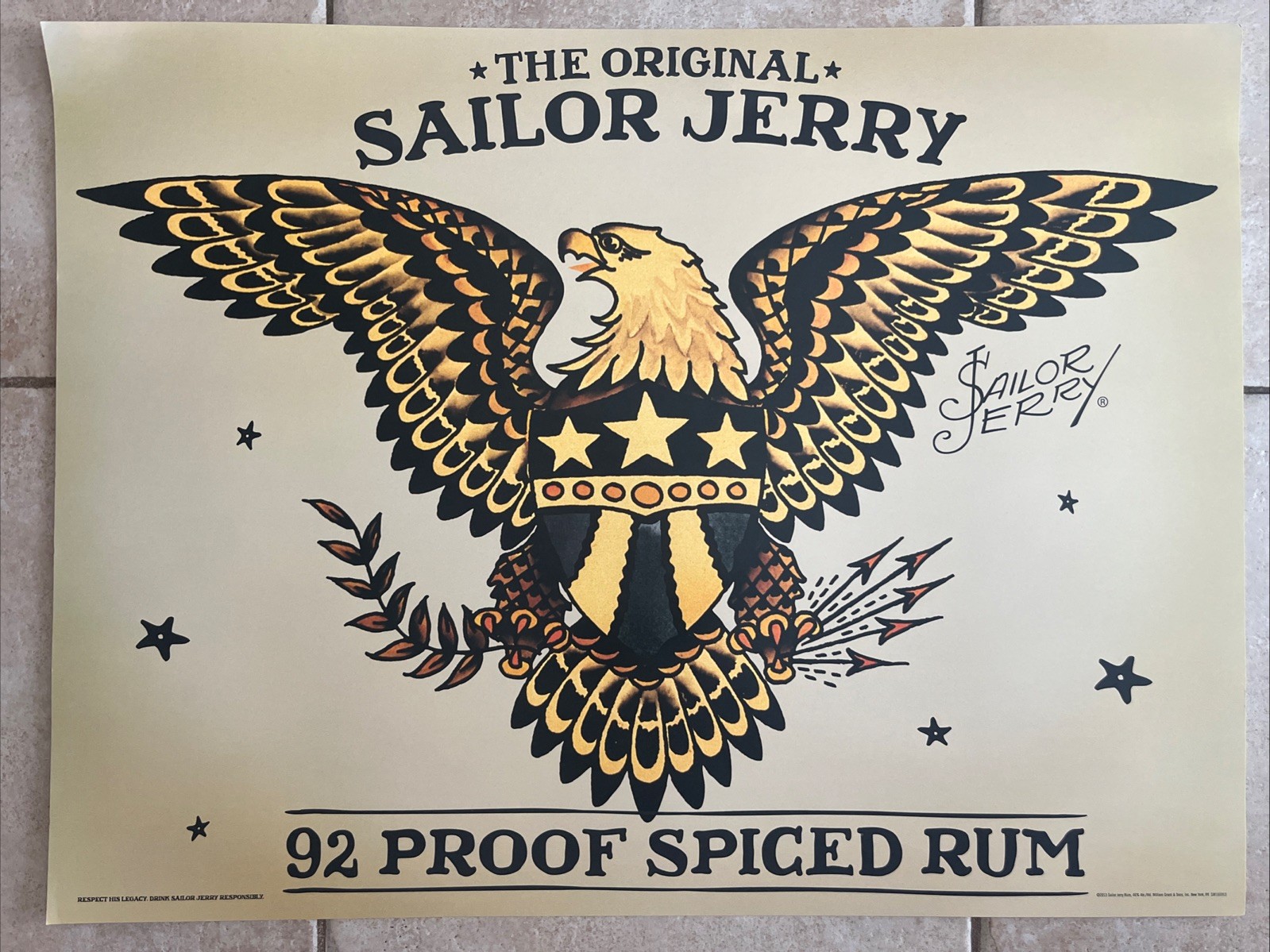 Original 2013 Sailor Jerry Tattoo Flash Pin Up Spiced Rum 24x18 Promo Poster D