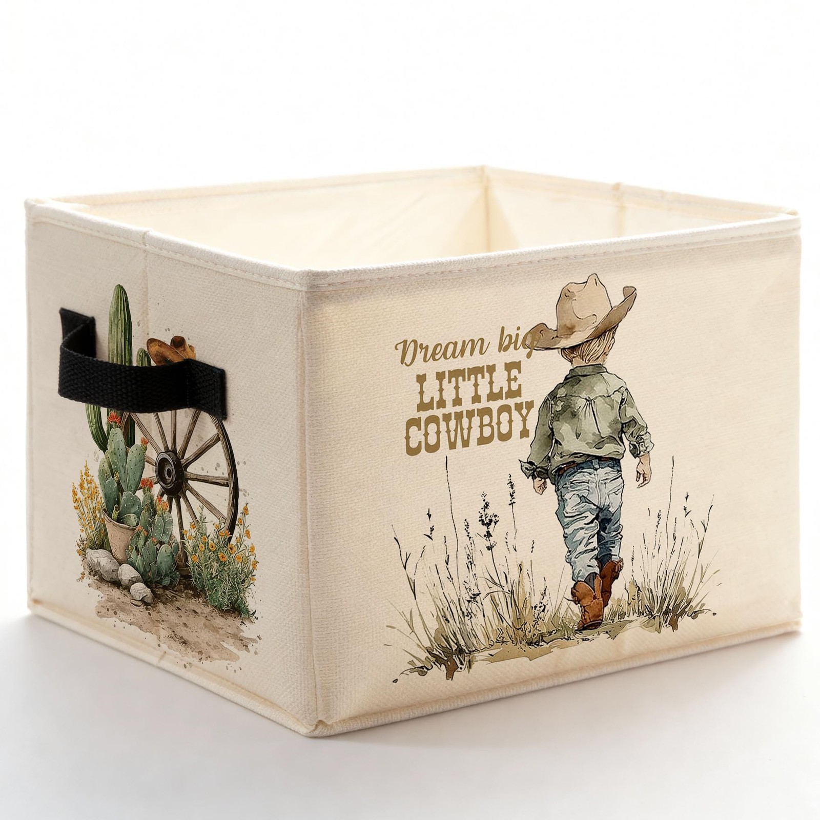 Western Cowboy Nursery Storage Bins with Handles, Rustic Cactus Little Cowboy...