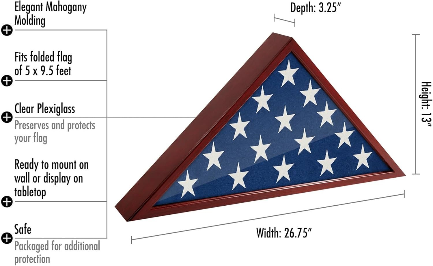 Triangular Mahogany Flag Case - Ideal for 5x9.5' Burial Flags, Gift for Veterans