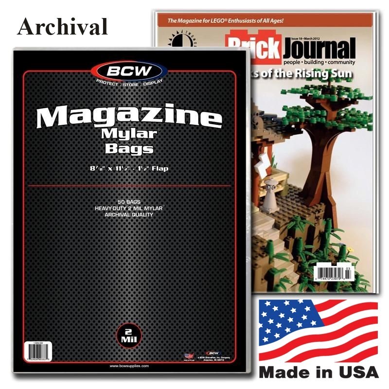 250 BCW Mylar Magazine Bags Acid Free 2 mil + Flap For DC Black Label 5 Packs