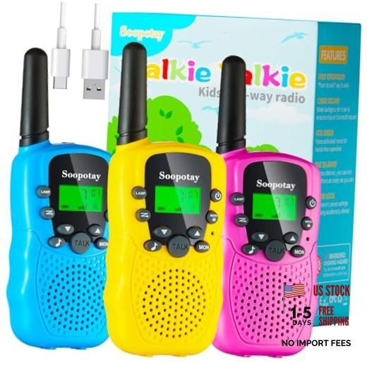 Rechargeable Walkie Talkies for Kids 3 Pack, Walkie Talkie Blue Pink Yellow