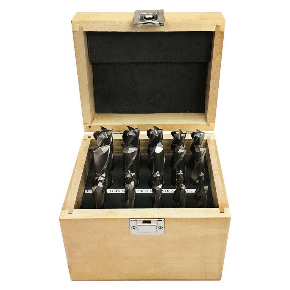 High Speed Steel Set 20 pcs 4 & 2 Flute End Mill 3/8'' - 3/4'' Shank Milling