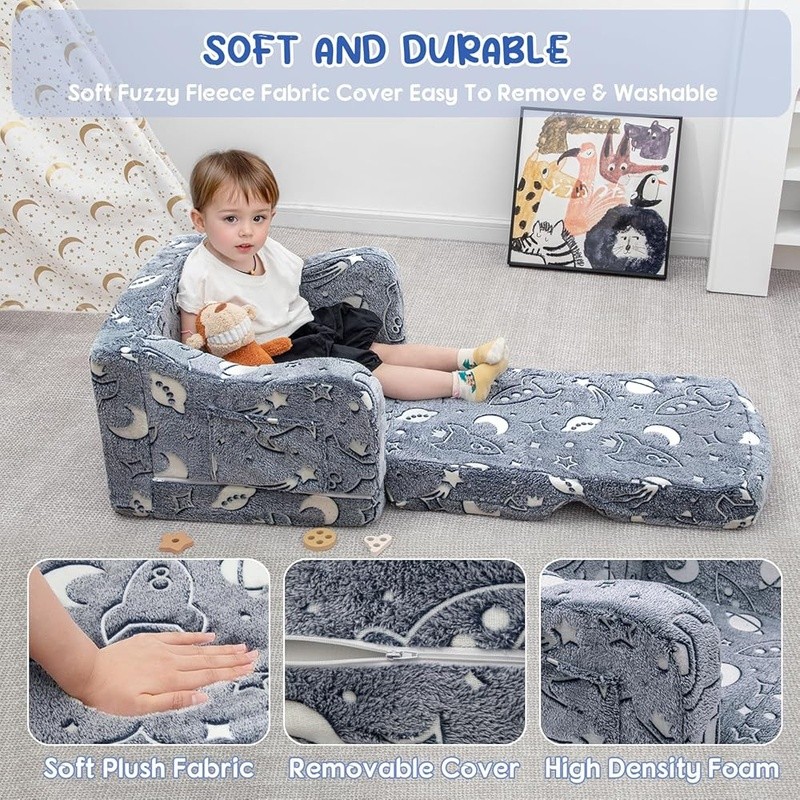 Foldable Toddler Couch W/ Glow in the Dark Starry Sky Blanket Kids Sofa New