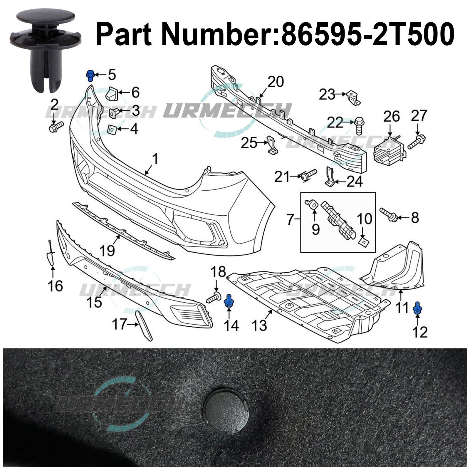 For Hyundai Bolts Body & U-nut Clips - M6 Engine Under Cover Splash Shield Guard