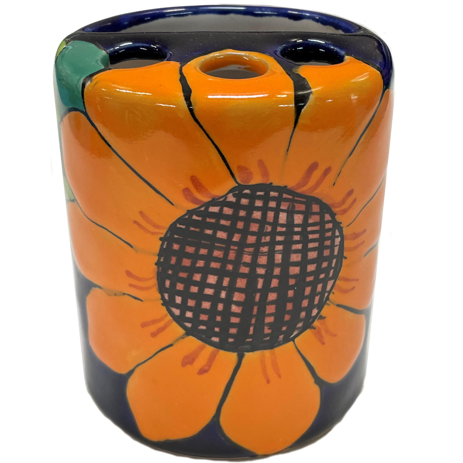 Mexican Handmade Ceramic Talavera Sunflower Toothbrush Holder for Bathrooms