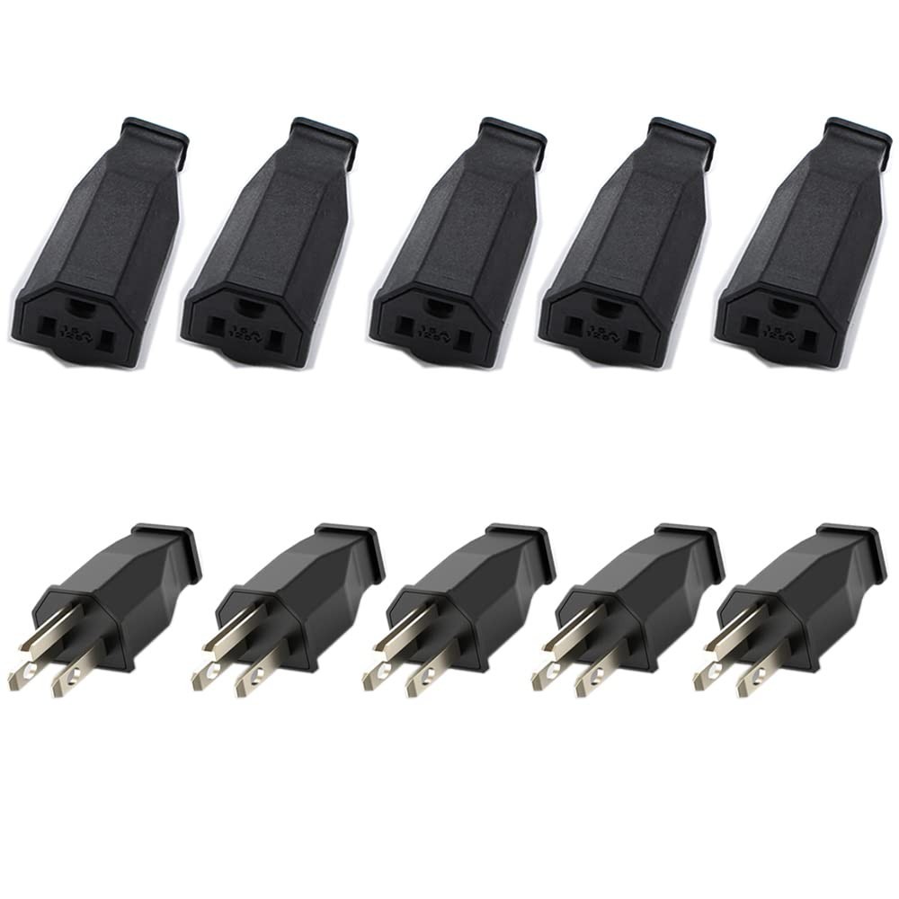 10 Pack Straight Blade Plug 15A 125V 3-Wire Male & Female Connector Black