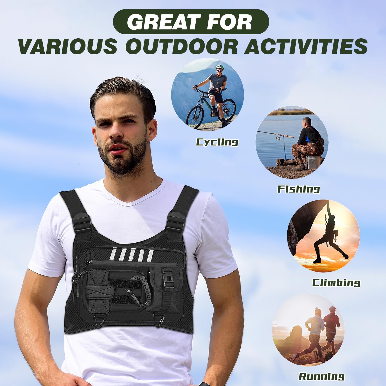 Chest Rig Running Vest for Men - Lightweight & Comfortable Medium, black