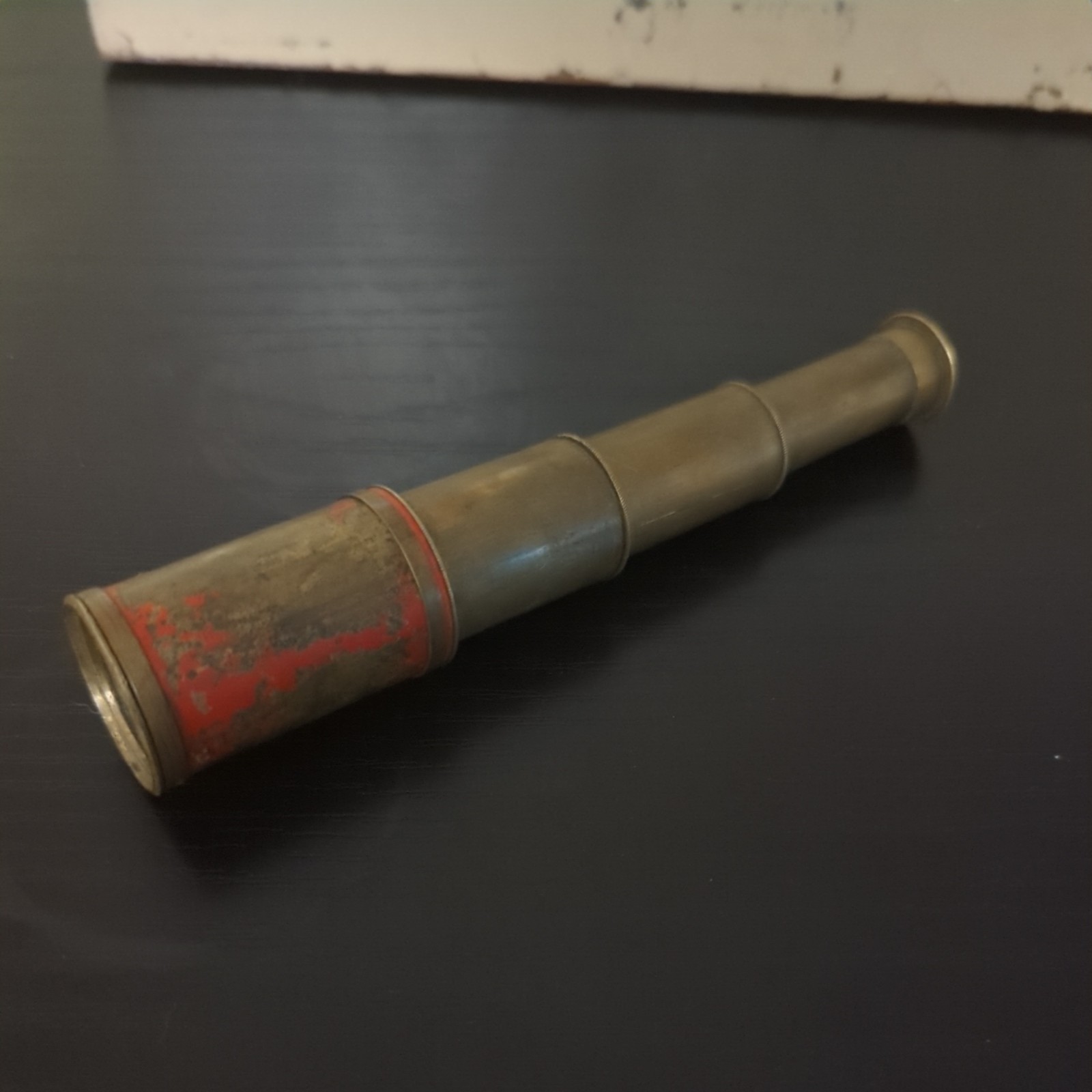 antique compact brass monocular spyglass telescope lens 8" retractable 4 draw *