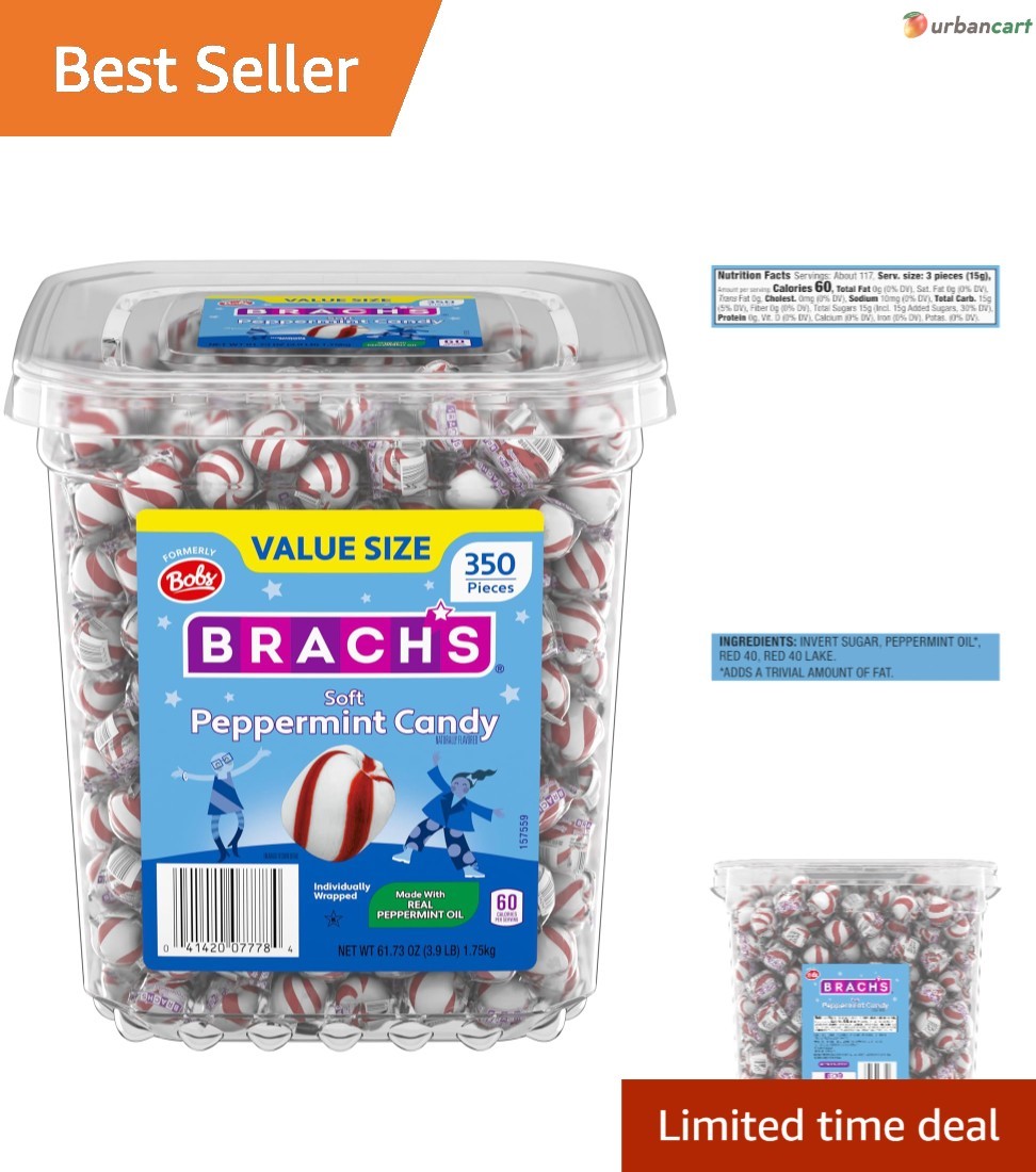 Bob's Sweet Stripes Peppermint Candy – 350 Individually Wrapped Mints in a 3....