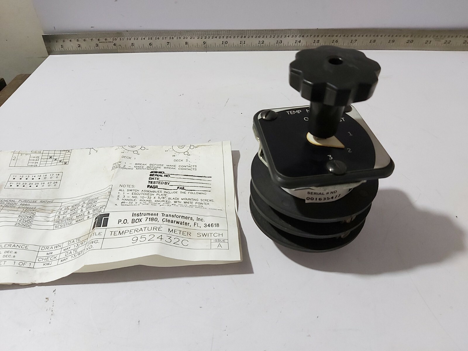 INSTRUMENT TRANSFORMER INC 952432C TEMPERATURE METER SWITCH