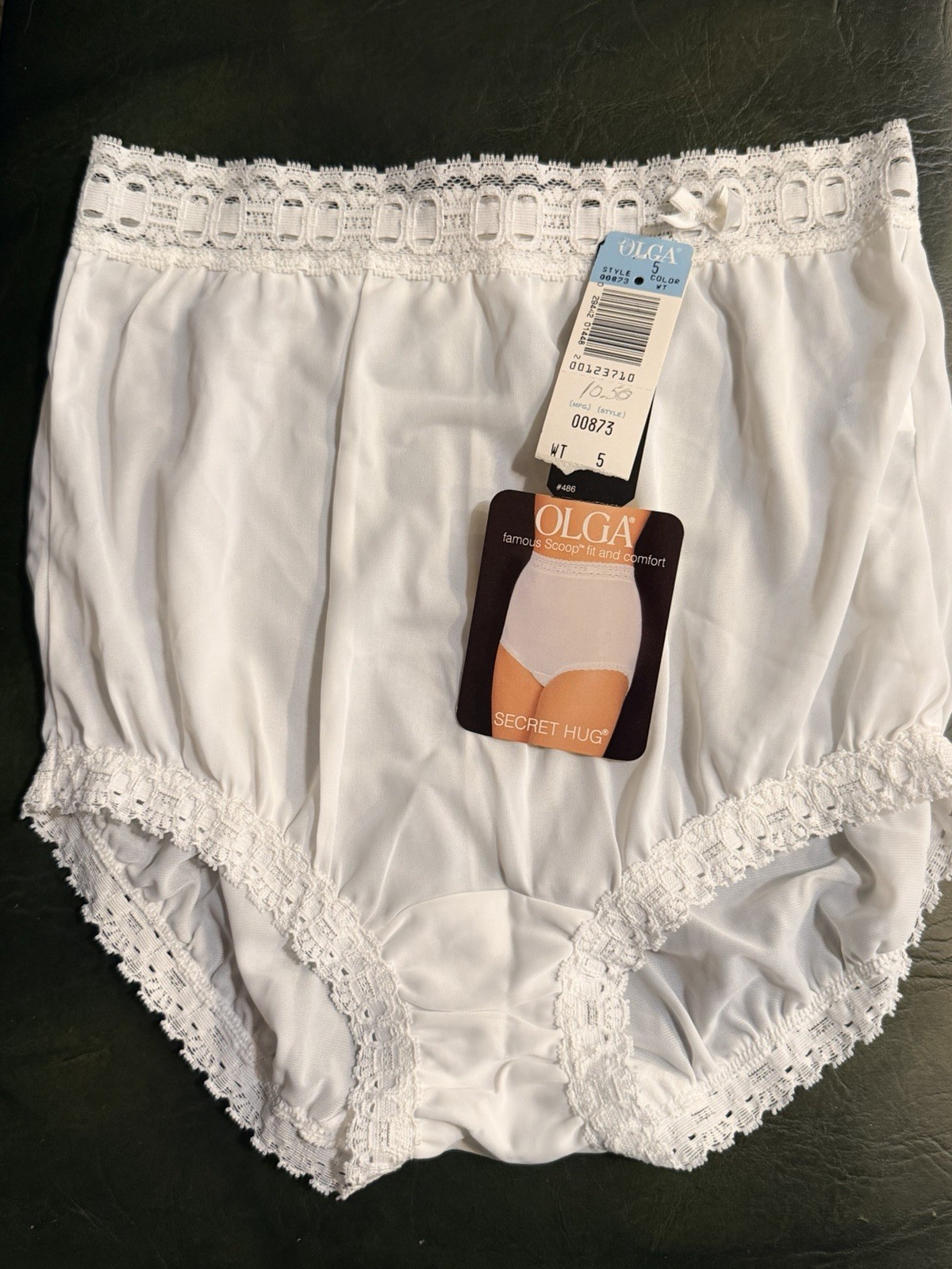 Vintage Olga All Nylon Panties Lace Detail Style 873 Secret Hug Size 5 White NWT