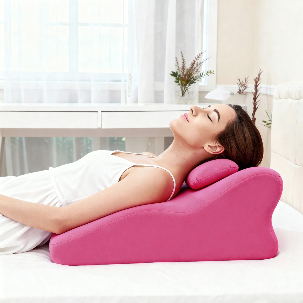 Multi-Functional Bed Pillow with Ergonomic Spinal Posture Support,Pink