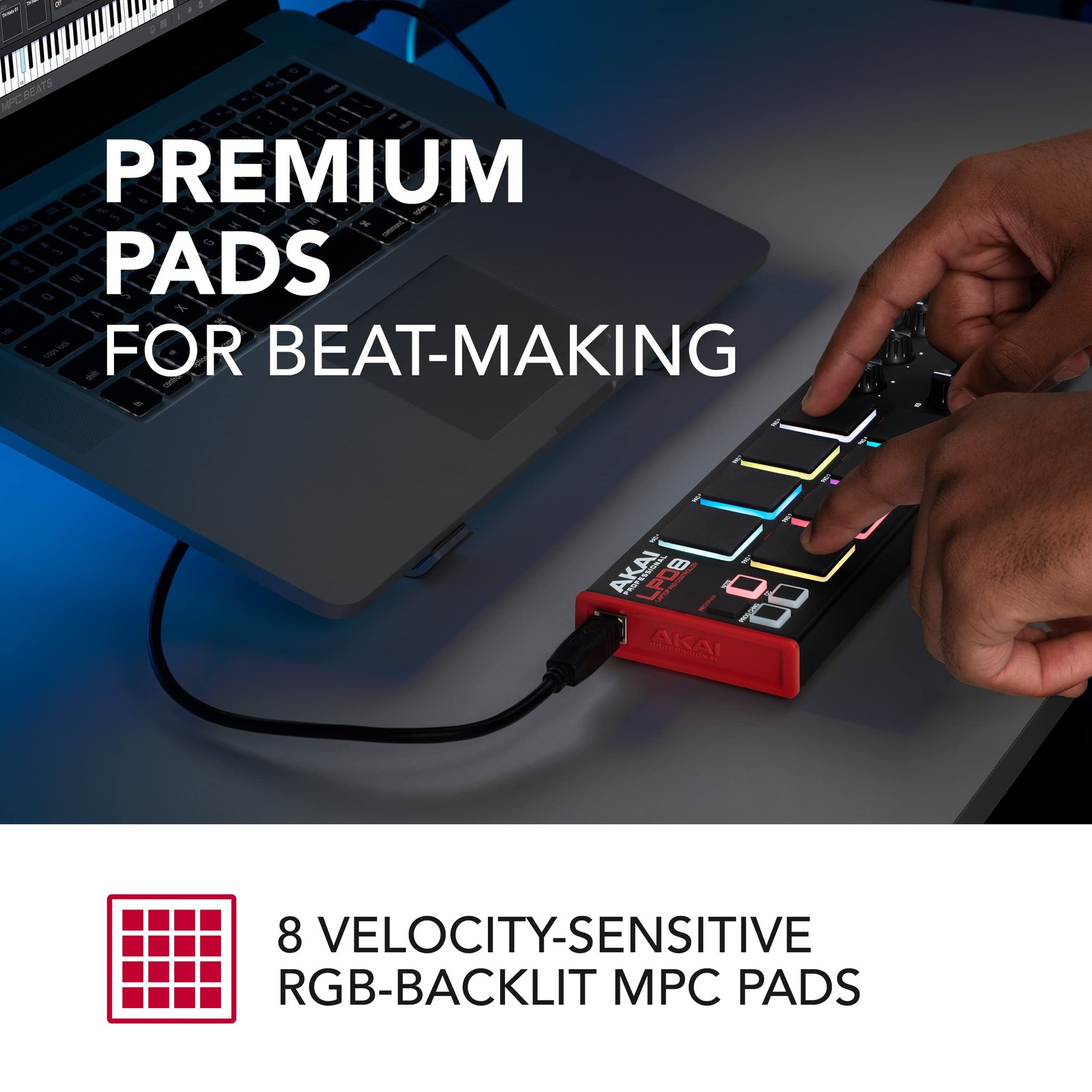 Akai Professional LPD8 USB MIDI Controller, 8 RGB Drum Pads, 8 Knobs