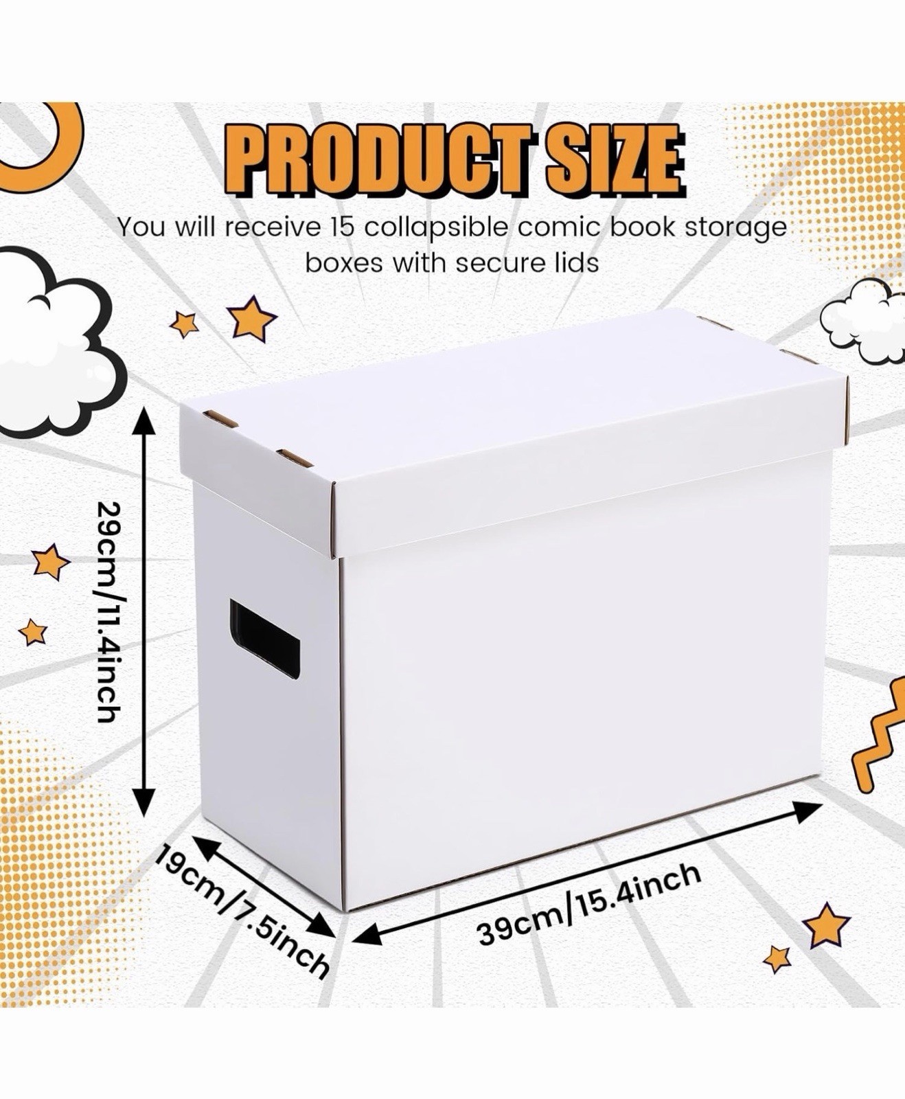 15-Pack White Comic Book Storage Boxes 150-175 Comics Stackable Organizer