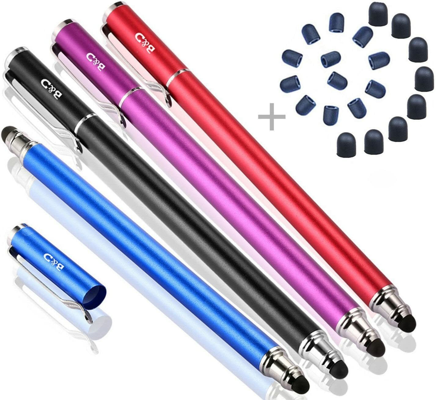 2-in-1(4 pcs)Capacitive Stylus for Smartphone iPhone Tablet Pen+Replacement Tips