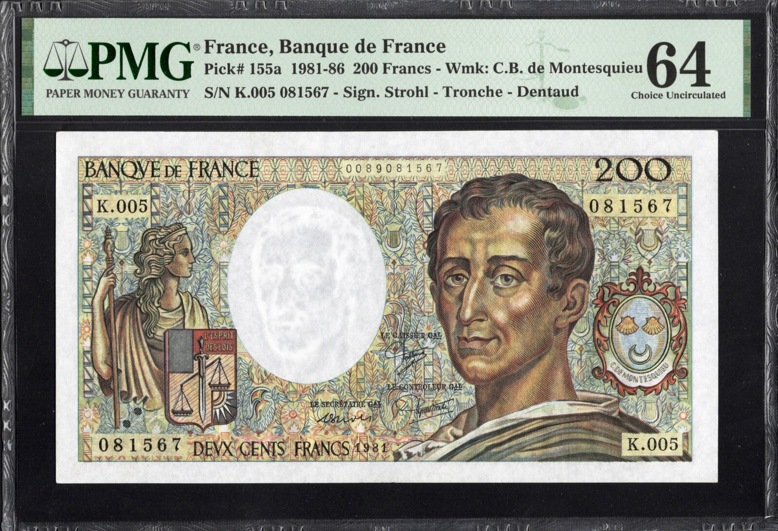 France 200 Francs P155a 1981-86 PMG64 Choice UNC Banknote French Money BEAUTIFUL