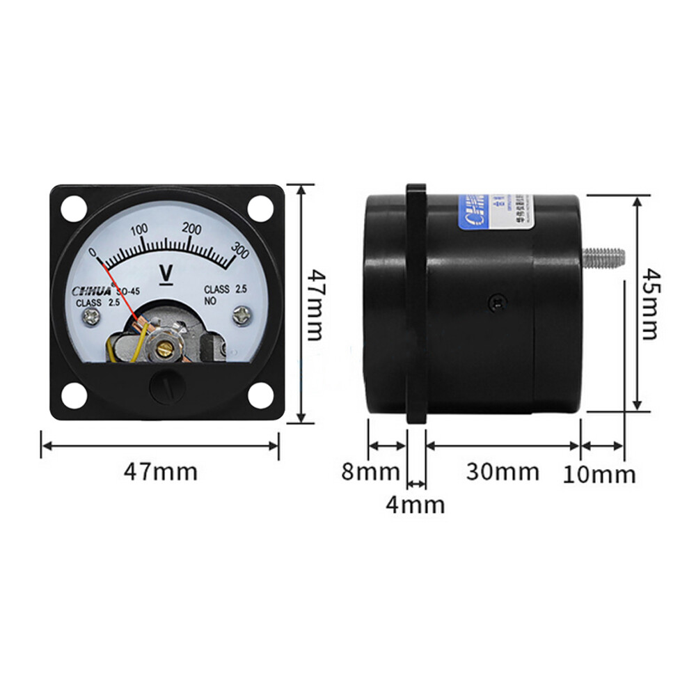 DC 0- 300V Analog Voltmeter Analogue Voltage Panel Meter SO45 Directly Connect
