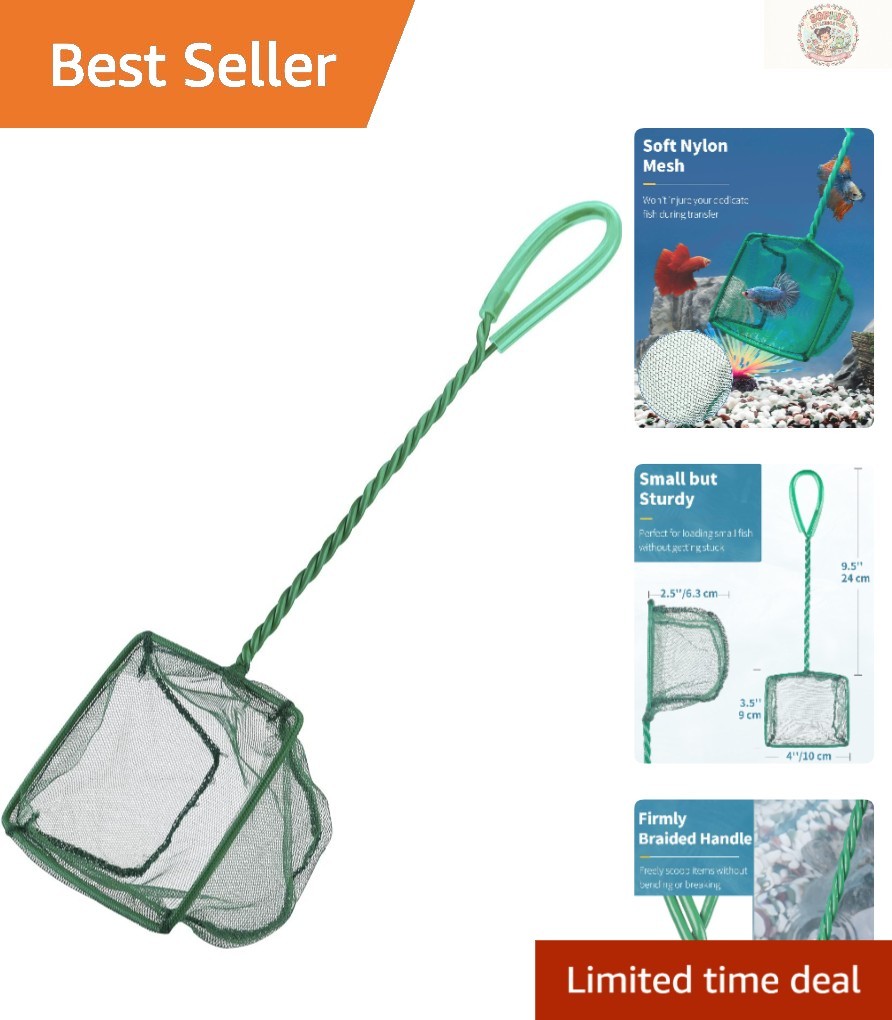 Small Square Fish Net with Strong Metal Handle - Ideal for Aquatic Life Transfer