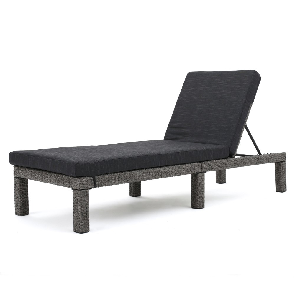 Outdoor Patio Chaise Lounge Cushion Waterproof in Modern Black PE Rattan, 77"