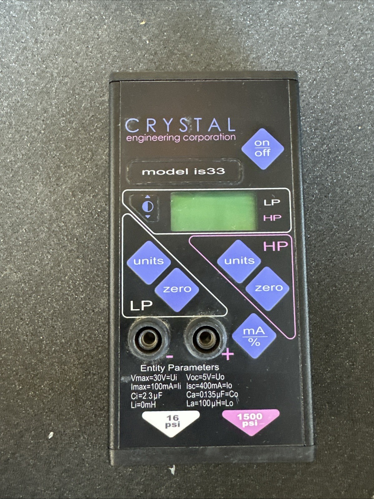 Crystal Engineering IS33 Pressure Calibrator Dual Sensor 16 / 1500 PSI With Case