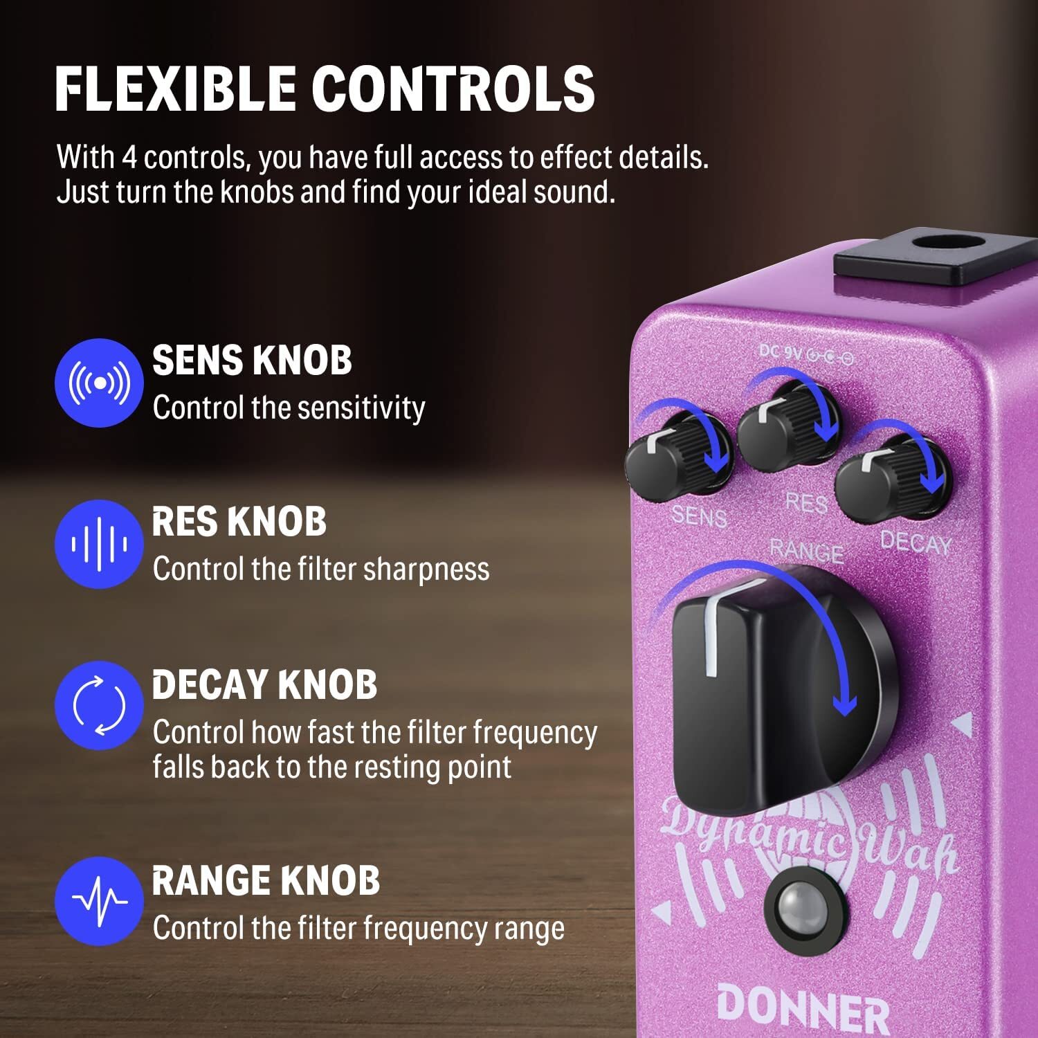 Donner Mini Auto Wah Pedal Dynamic Wah Effect Pedal Envelope Filter True Bypass