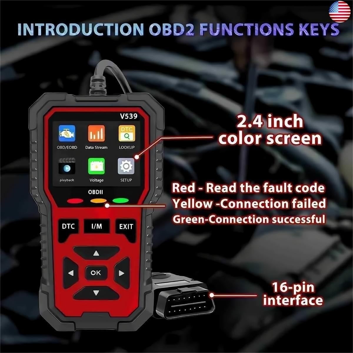 OBD2 Scanner Professional V539 - 2026 Upgraded OBDII + CAN Fault Code Reader US