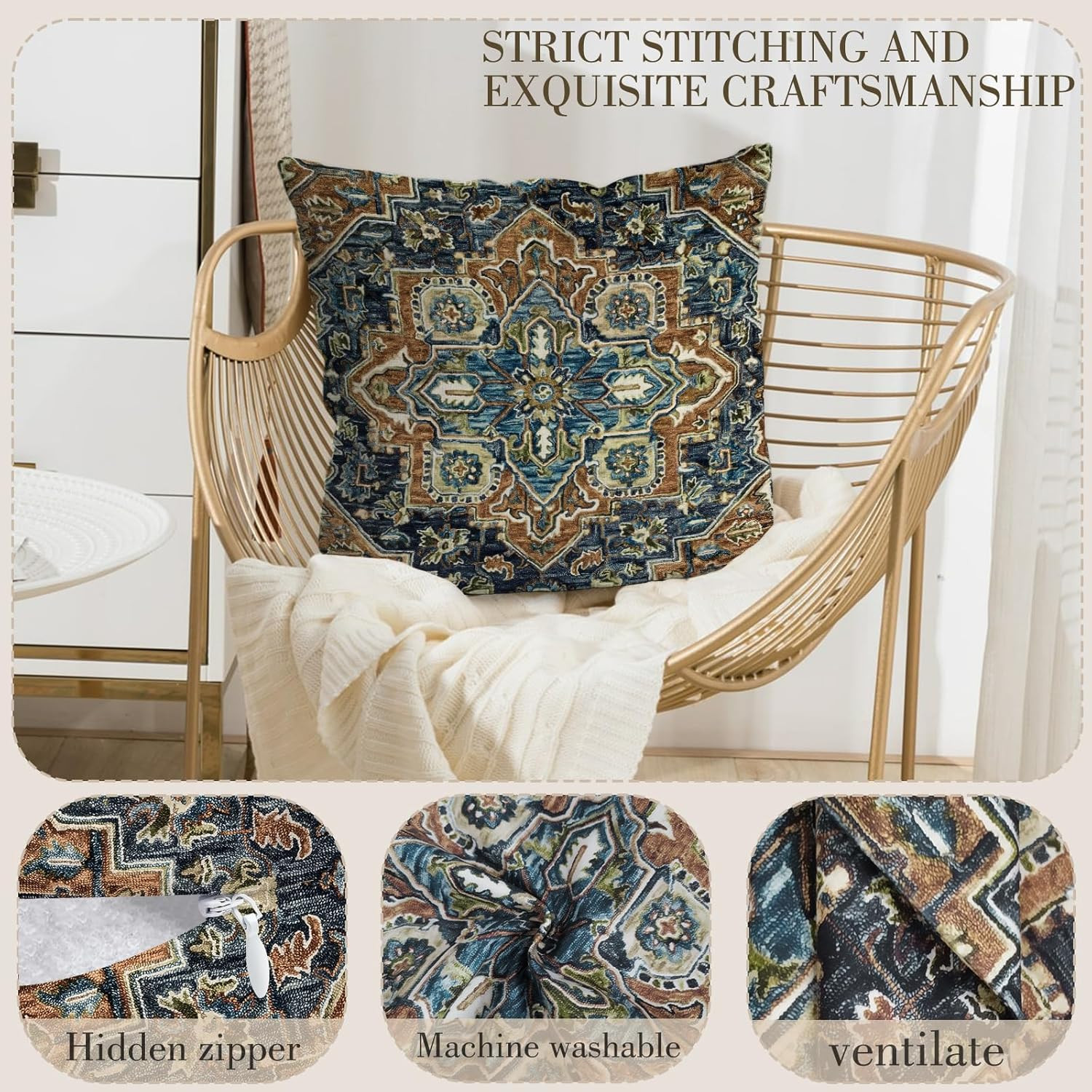 2-Pack 20x20 Inch Boho Throw Pillow Covers Bohemian Vintage Cushion Covers