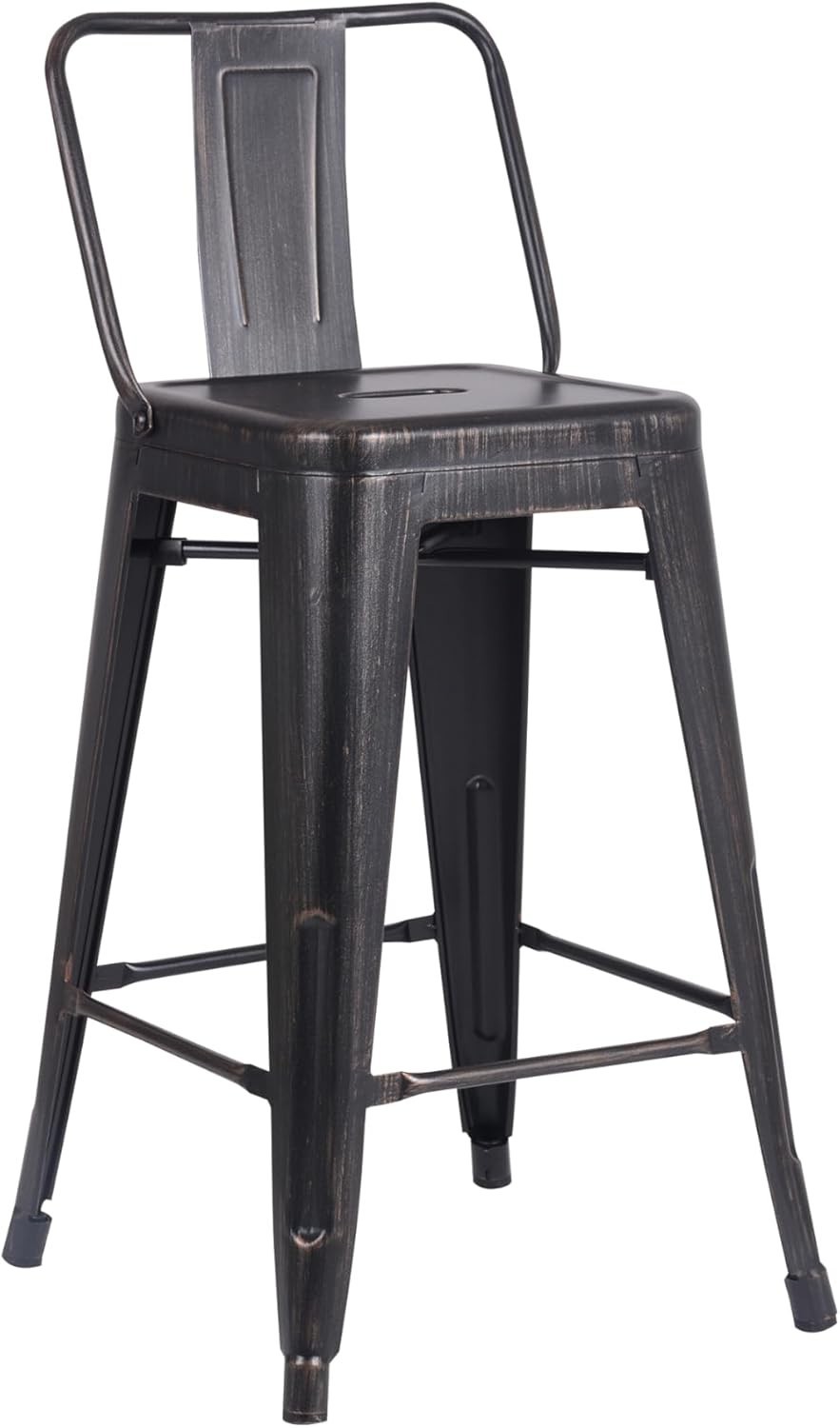 24" Industrial Metal Bar Stools Set of 4 Bucket Back Sanded Matte Black