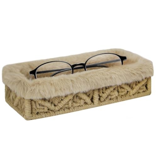 Glasses Holder for Nightstand,Plush Lined Eyeglass Stand Holder Glasses Brown