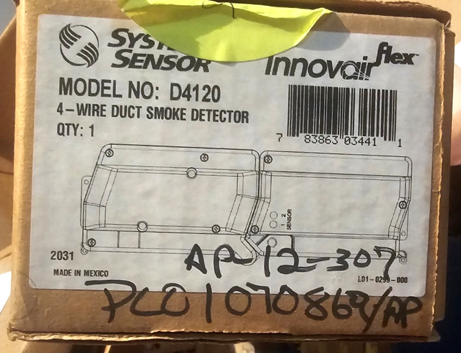 System Sensor 4-Wire Photoelectric Low-Flow Duct Smoke Detector D4120