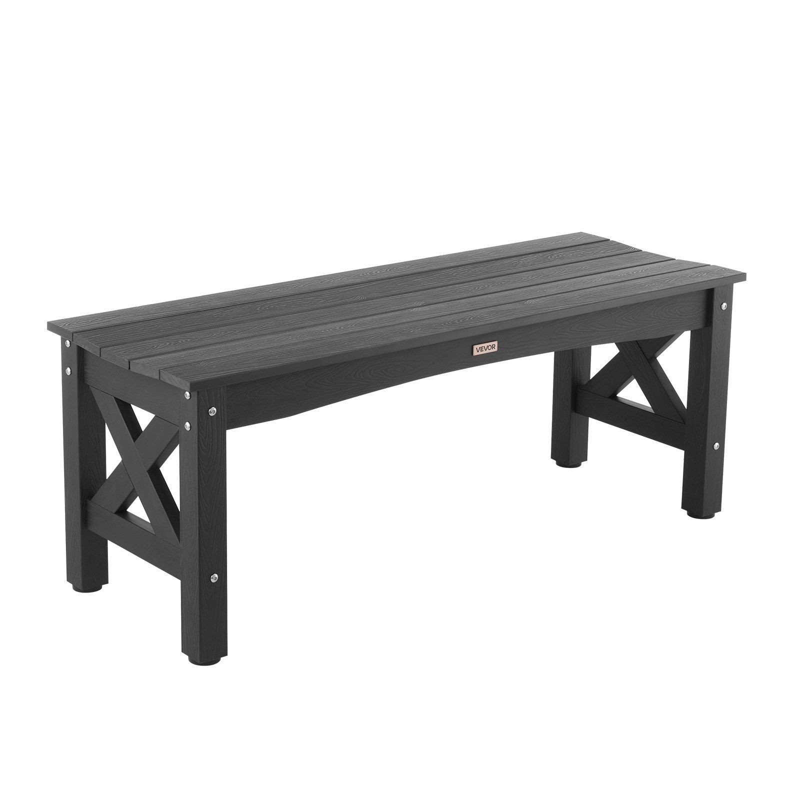 Outdoor Bench 44.5in 600lb Weather-Resistant Plastic w/Adjustable Feet Black