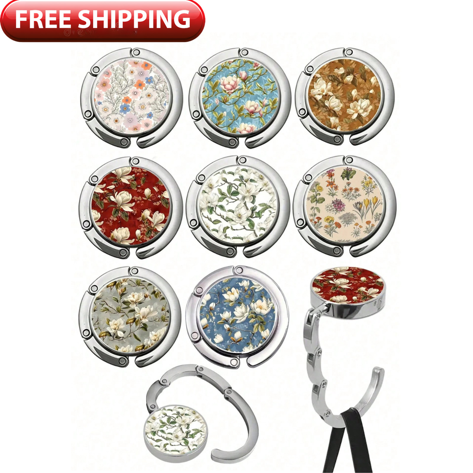 Floral Purse Hook Foldable Handbag Fashionable Table Hanger Wallet Holder Travel