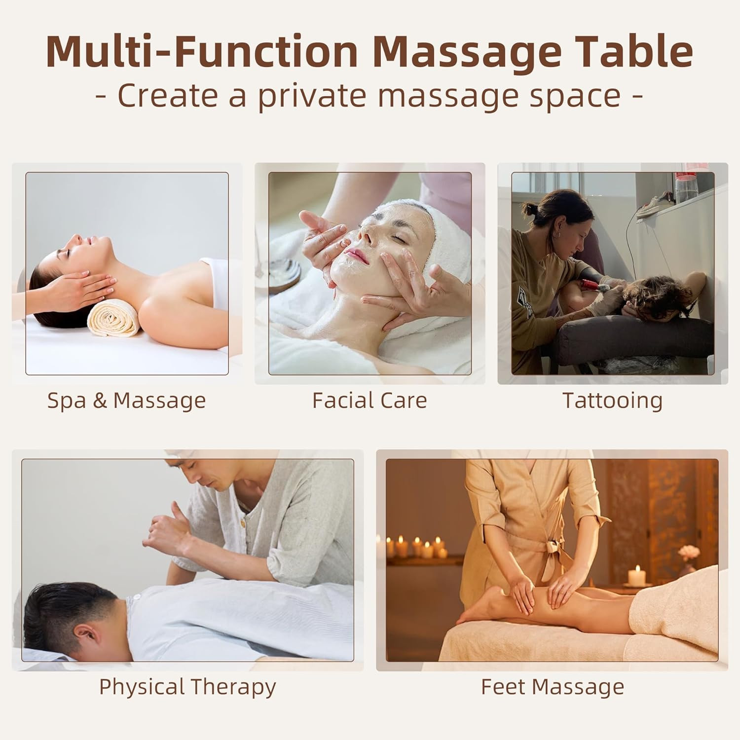 Massage Table, 3 Fold Portable Professional Lash Tattoo Spa Bed, Height Adjustab