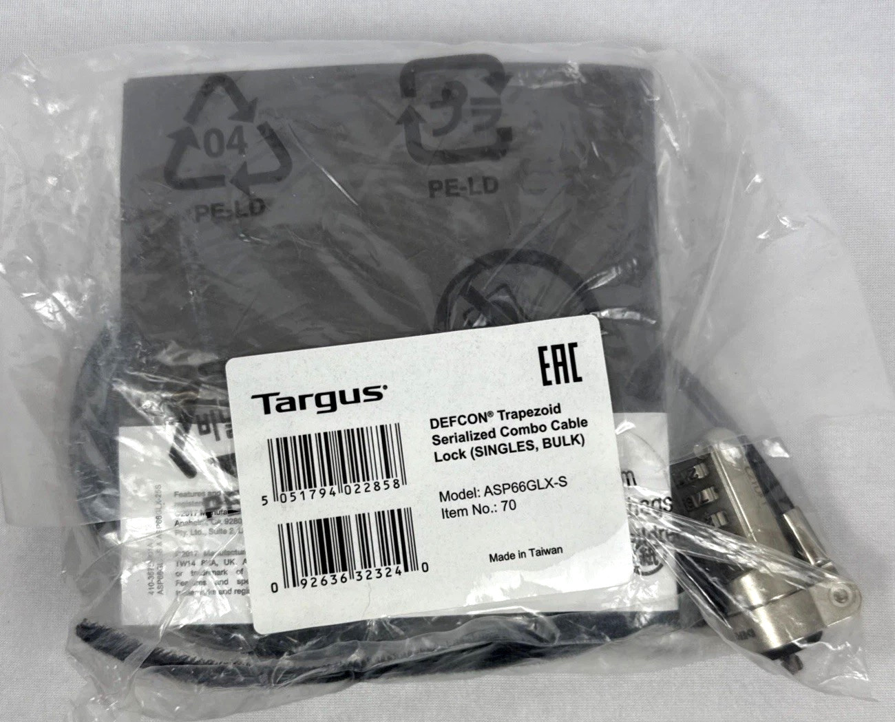 Targus DEFCON ASP66GLX-S Trapezoid Serialized Combo Cable Lock