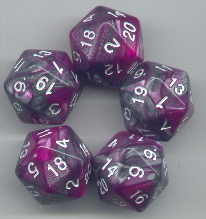 NEW RPG Dice Set of 5 D20 - Twisted Purple-Silver