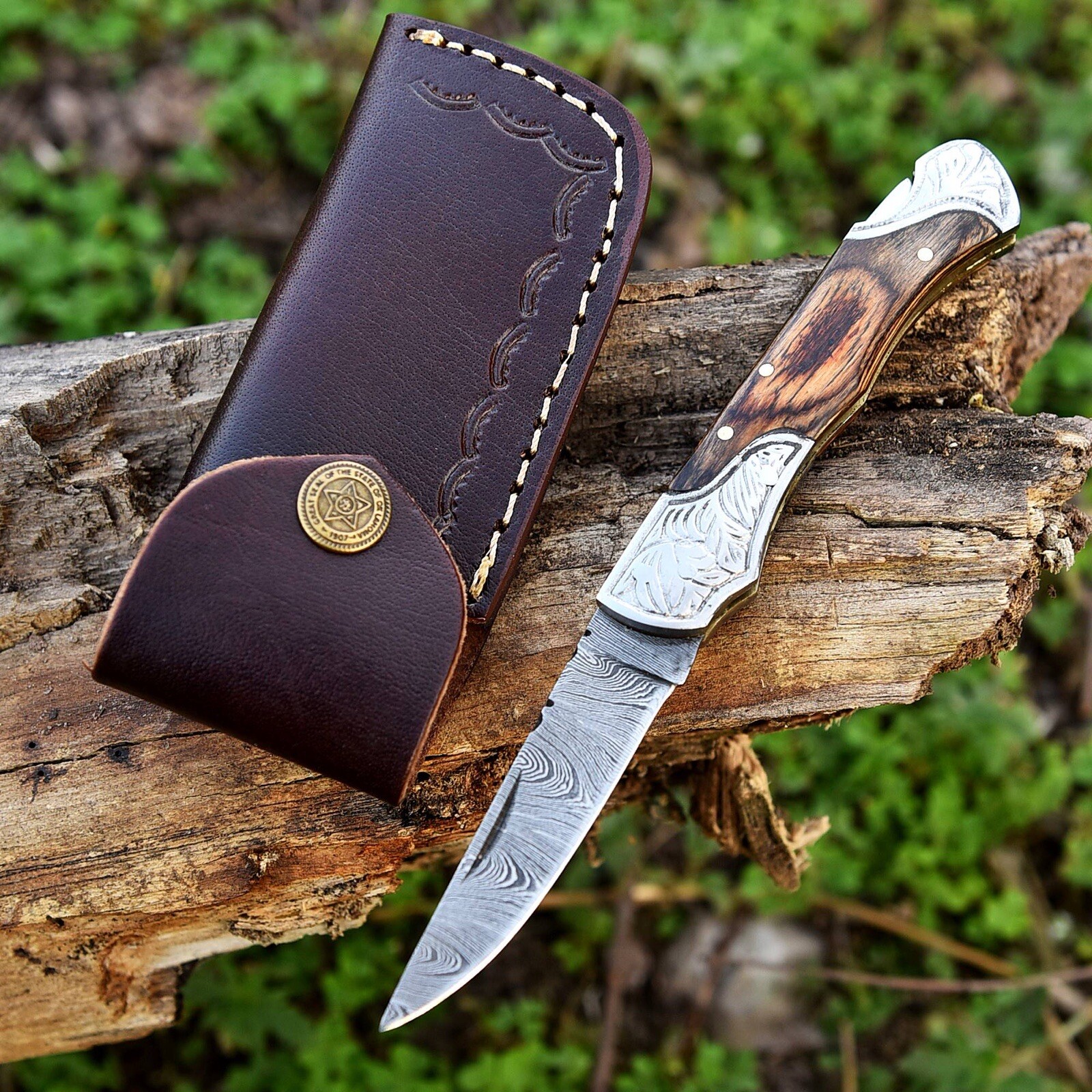 EDC Damascus Folding Blade Pocket Knife Hunting Survival Tactical Camping