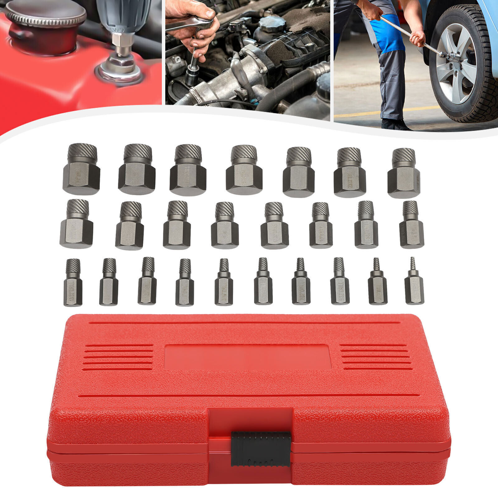 25Pcs Screw Extractor Set Hex Head Multi-Spline Easy Out Bolt Extractor Set NEW