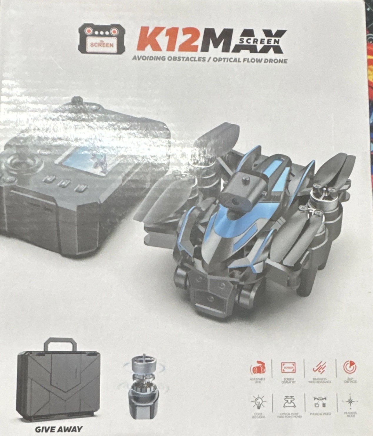 K12M Screen Optical Flow Quadcopter Drone w/ Controller Blue/Black