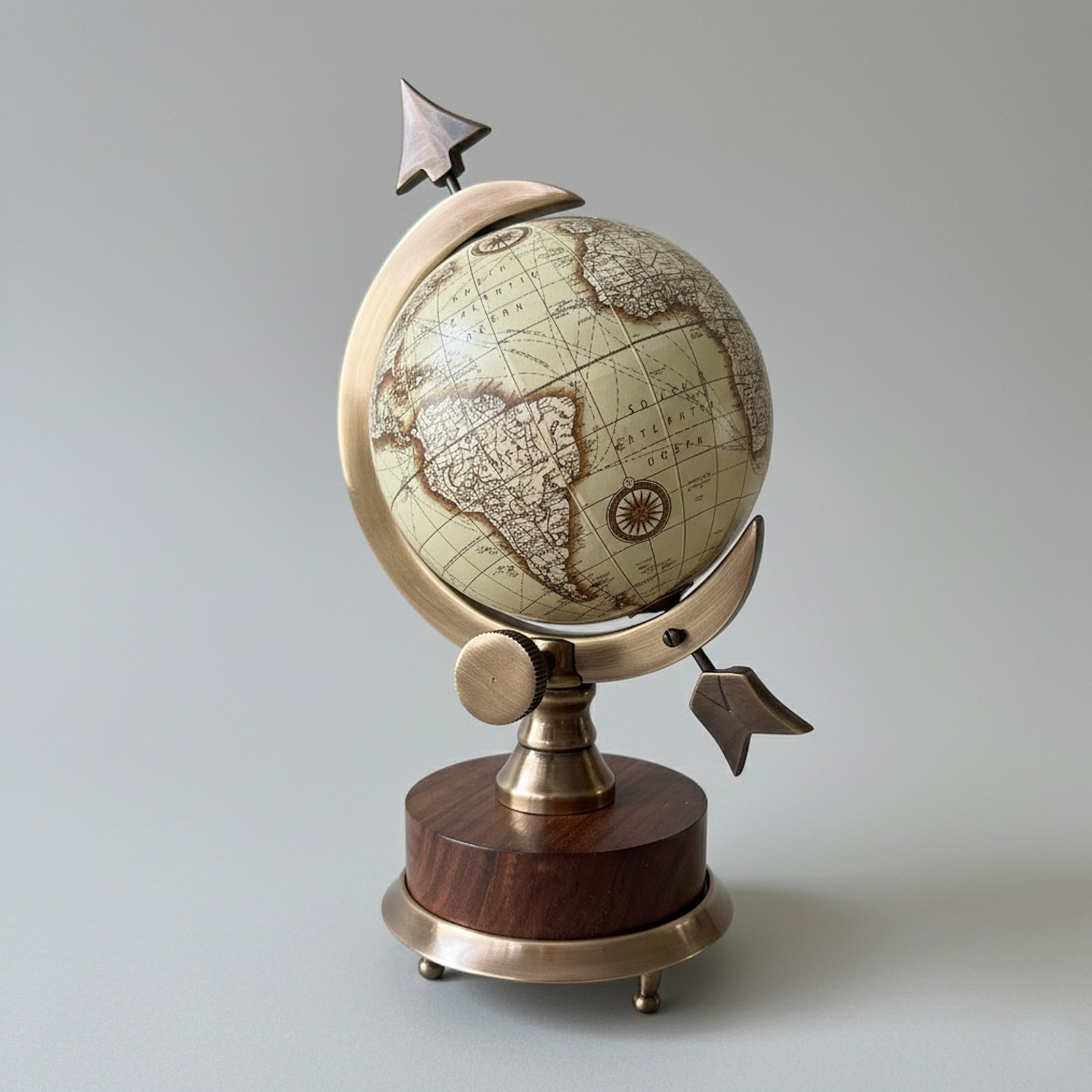 Vintage Style Small Desk Globe with Wood Base 9.5" Tall Decorative World Map