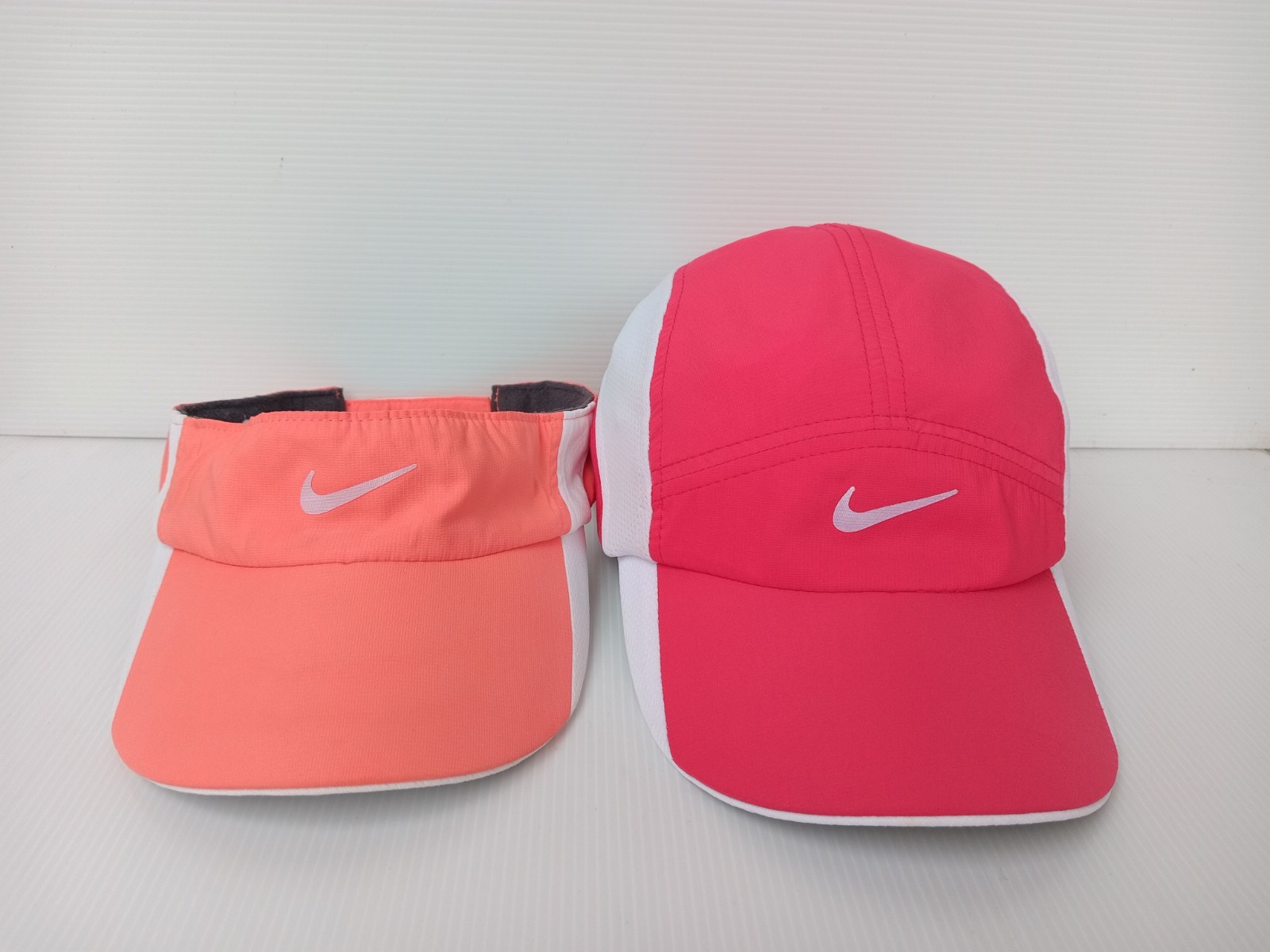 2 Pcs NIKE Golf VISOR + Baseball Cap Hat 2 Colorful Red / Orange - White Mesh